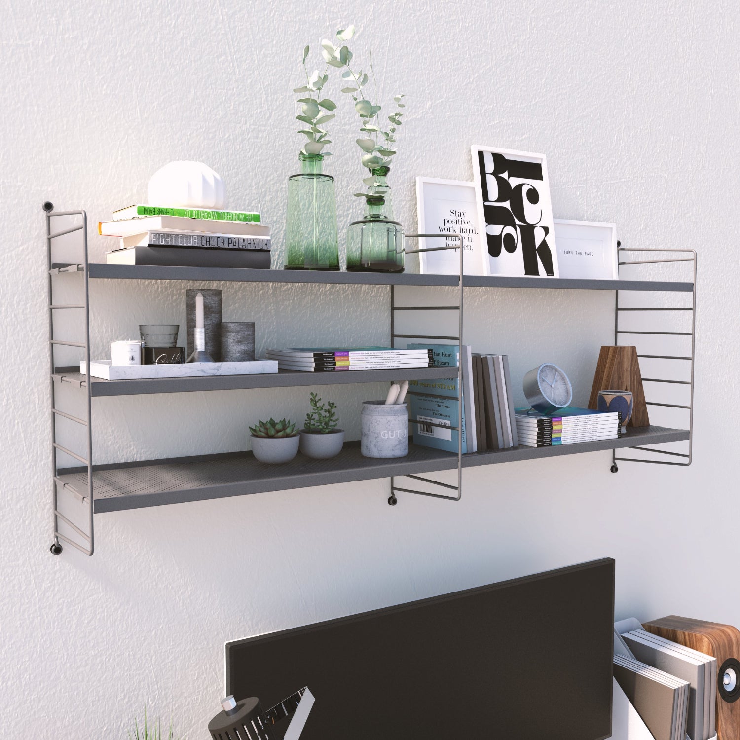 REPISA MUEBLE VINTAGE DUO GRIS BANDEJA PERFORADA