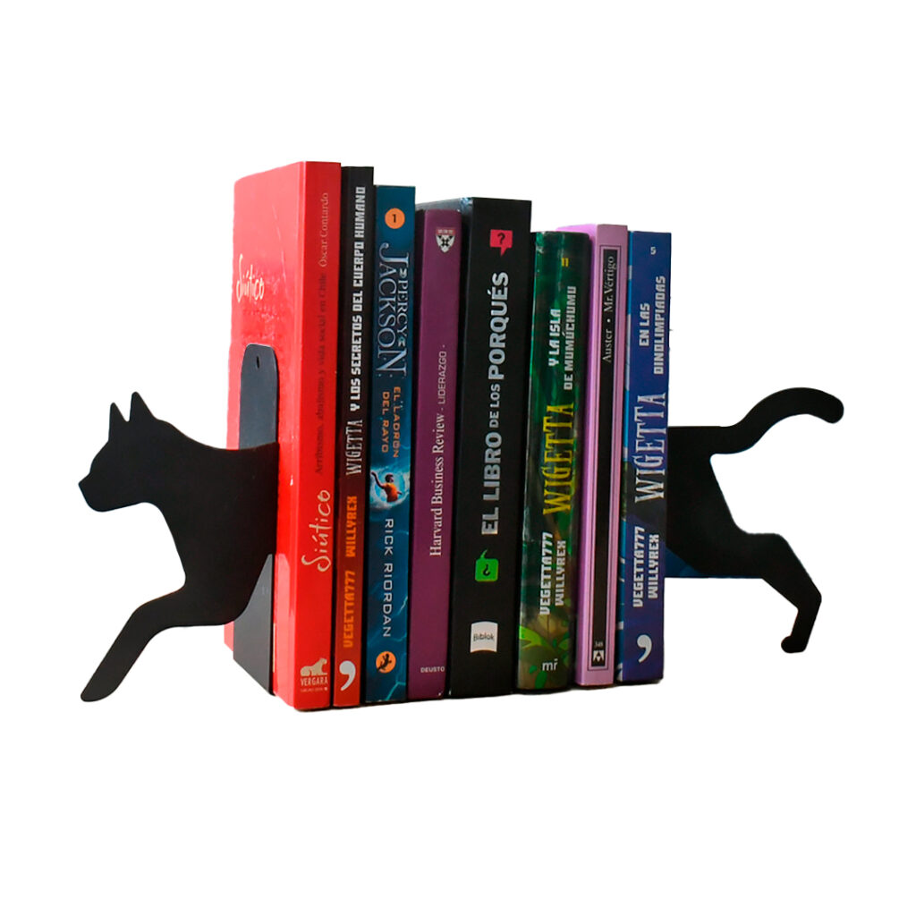 sujeta libros gato